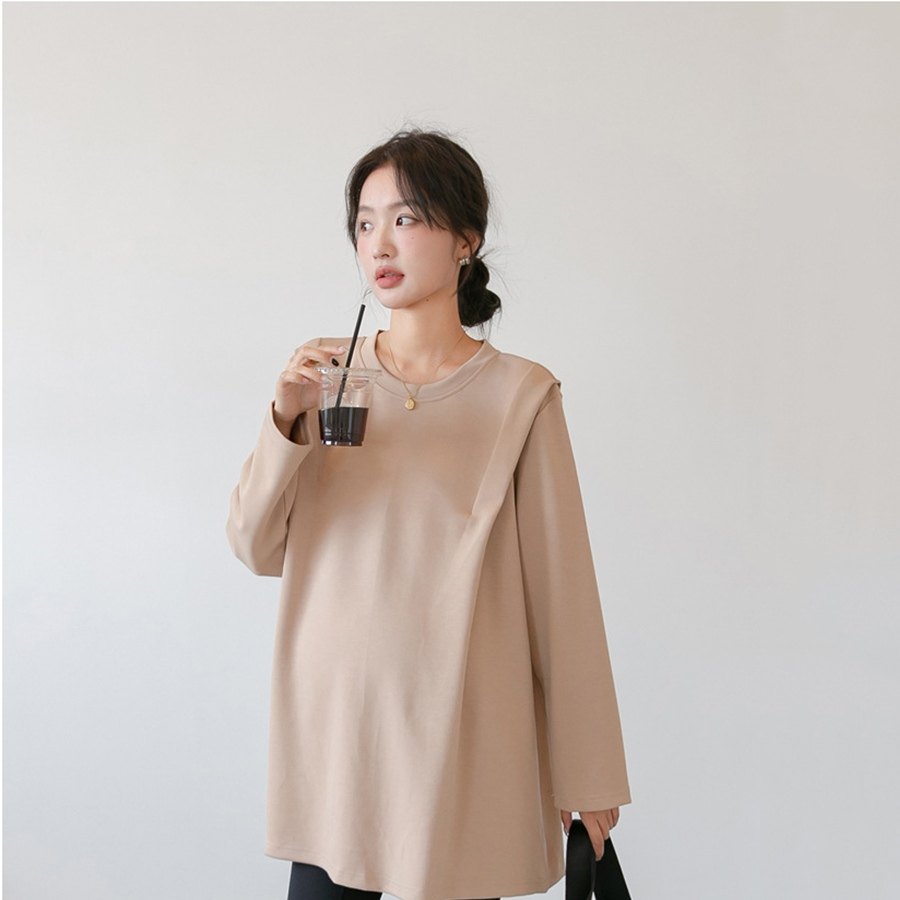孕妇装娃娃衫春秋冬季加绒时尚长袖上衣宽松遮肚子T恤中长款圆领