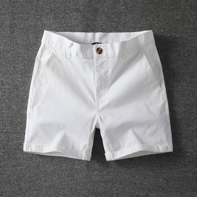 夏季薄款休闲纯棉三分裤男士潮流简约纯色弹力修身直筒3分短裤男