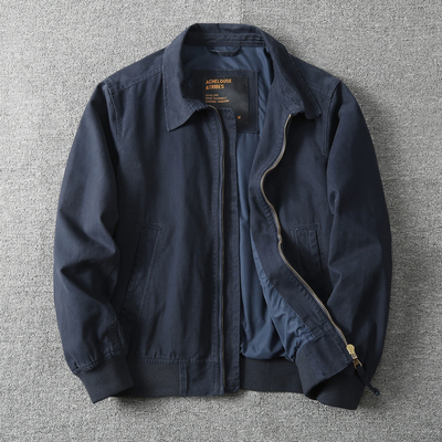 秋冬季美式商务青年翻领厚实双层夹克外套男户外工装纯棉百搭上衣