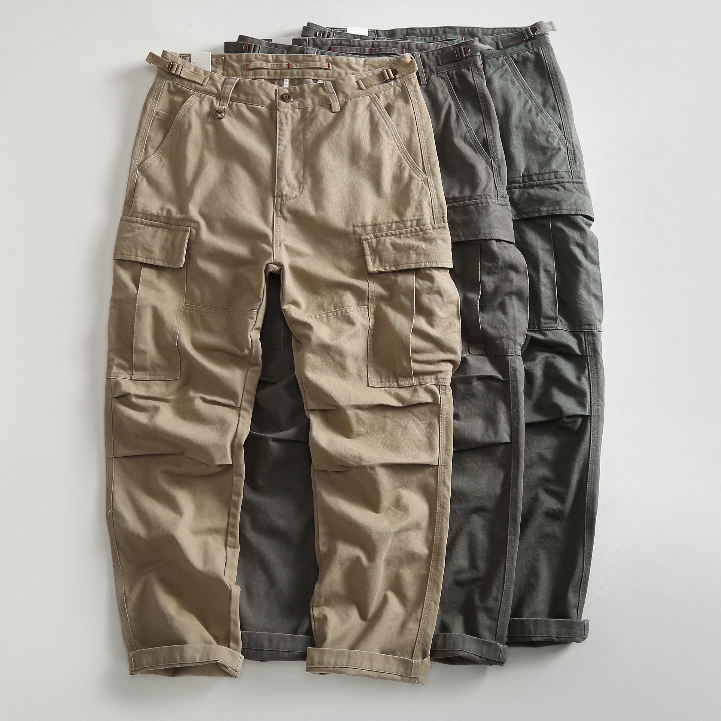 重磅美式加厚直筒男式纯棉宽松工装裤户外休闲裤多口袋长裤子大码