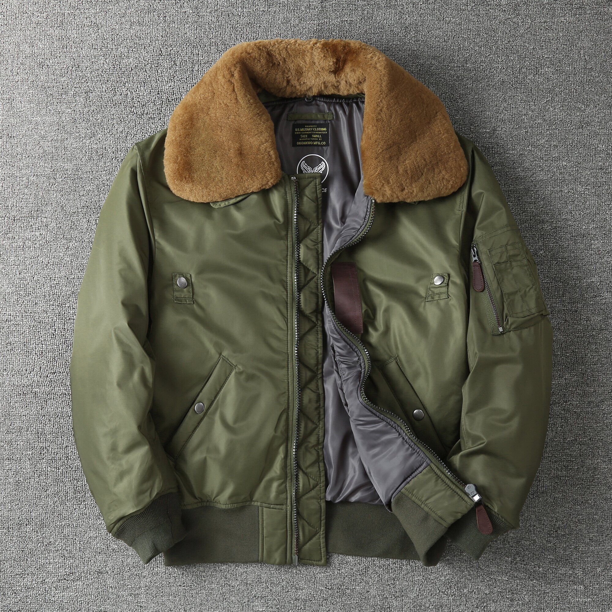 阿美咔叽加绒B-15夹克飞行服棉袄加厚毛领可拆冬季棉衣外套男女款