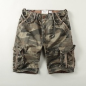 五分裤 休闲短裤 男夏季 欧美复古水洗棉迷彩工装 新款 宽松大码 中裤 男