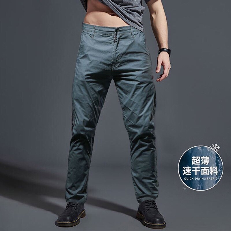 夏季轻盈薄款运动速干冰丝裤男士清凉透气直筒休闲长裤修身工装裤