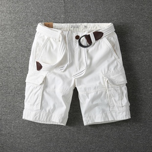 美式复古男士运动户外宽松多口袋白色黑色工装短裤男直筒五分裤夏