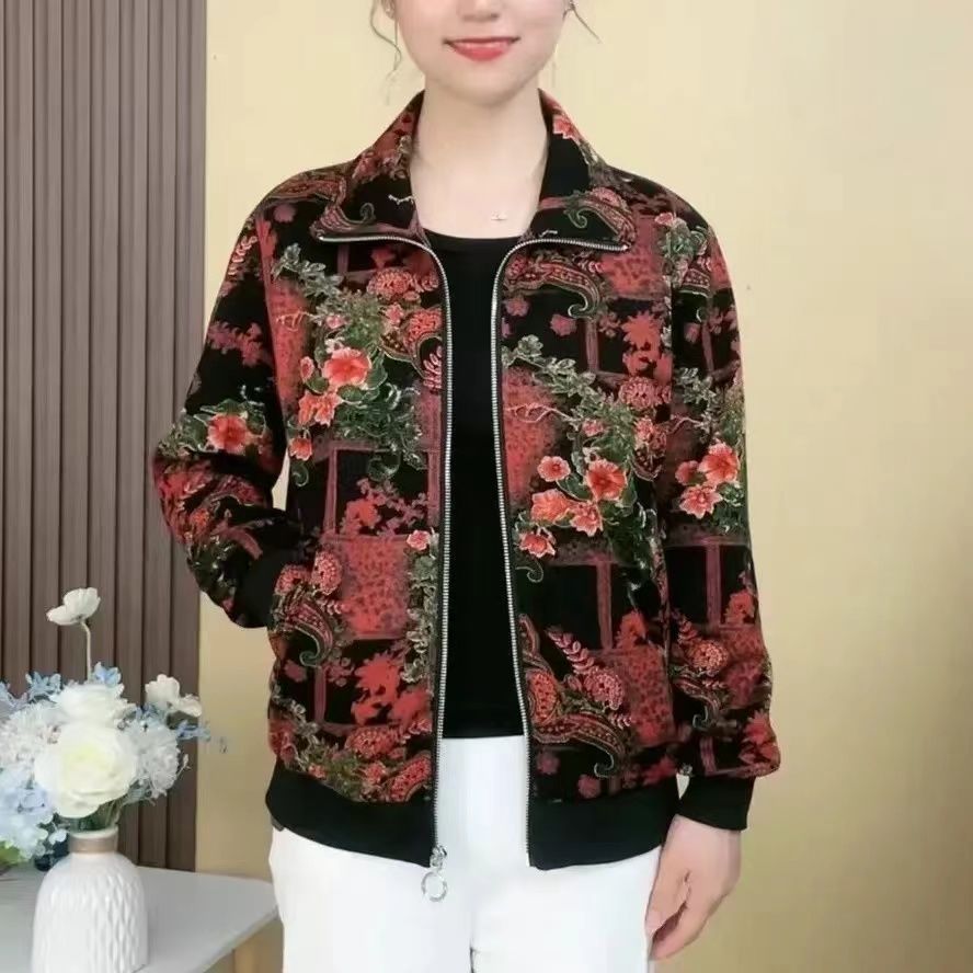 中老年女装春夏薄款外套碎花女装拉链上衣洋气春夏装防晒短款开衫
