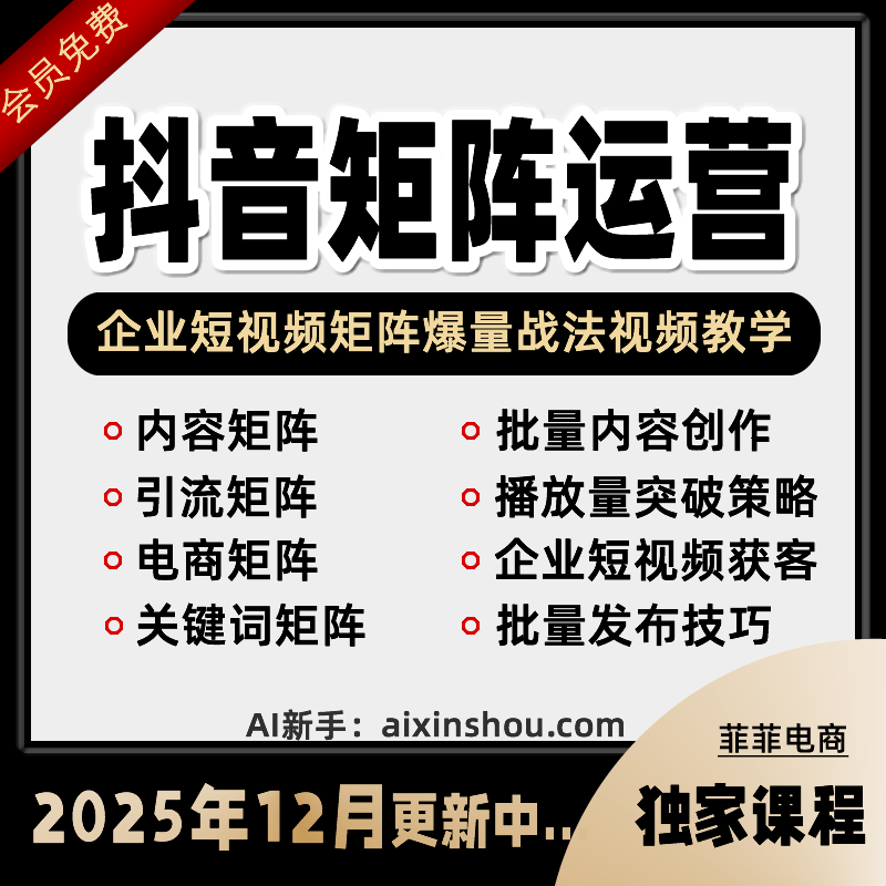 2025抖音矩阵教程电商运营变现短视频店群带货营销课程教学习资料