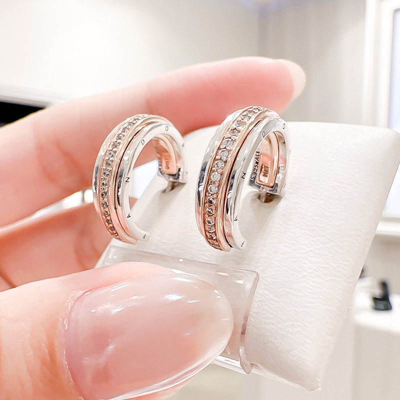 pandora潘多拉2023新款官网正品双色耳环轻奢小众耳饰282737c01