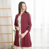 悠然 棉麻文艺宽松休闲显瘦长款 中式 盘扣七分袖 上衣 女装 清仓