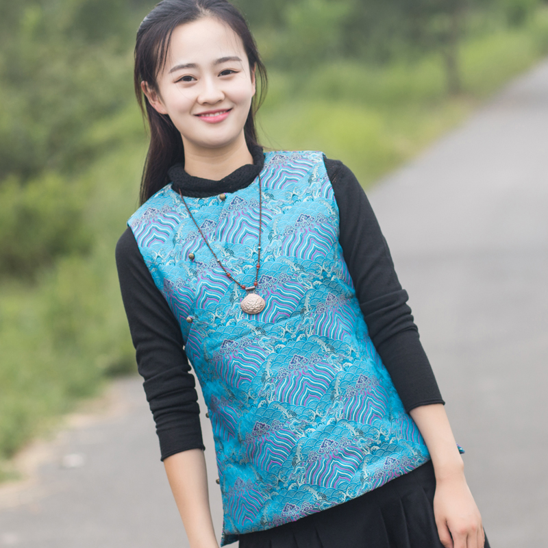 玉想素年锦时唐装中式缎面棉背心