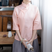 大码 民国风茶服国学纯色少女年轻中袖 旗袍上衣 女装 玉想回首中式