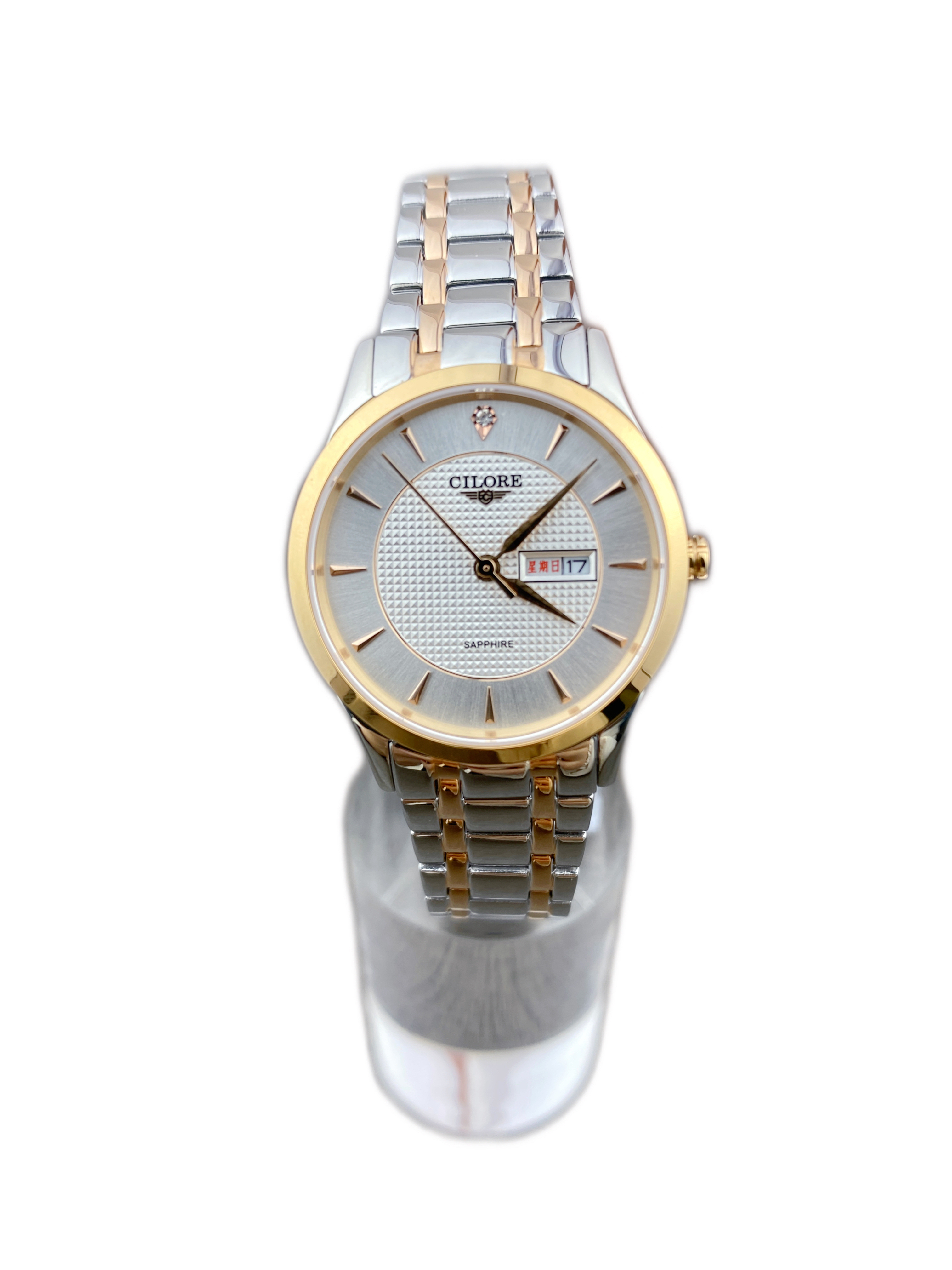 CILORE西罗手表间金钢带双日历石英表蓝宝石镜面商务休闲女士腕表