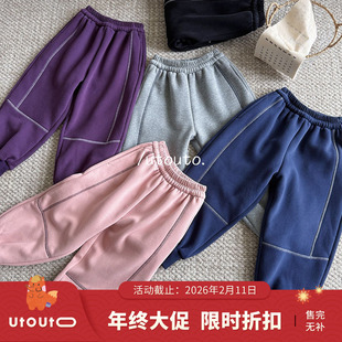 大耳象女童撞色线加绒收口运动裤新款宝儿裤子休闲