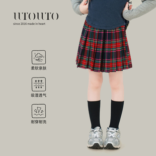 大耳象女童格子百褶裙裤秋季新款宝儿学院风半身加厚甜美短裙子