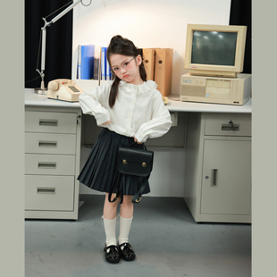 宝儿休闲纯色衬衫 大耳象女童蕾丝翻领长袖 新款 2026春季 上衣 小衫