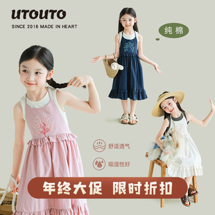 大耳象女童绣花吊带裙夏季 儿童纯棉休闲薄连衣裙子 新款