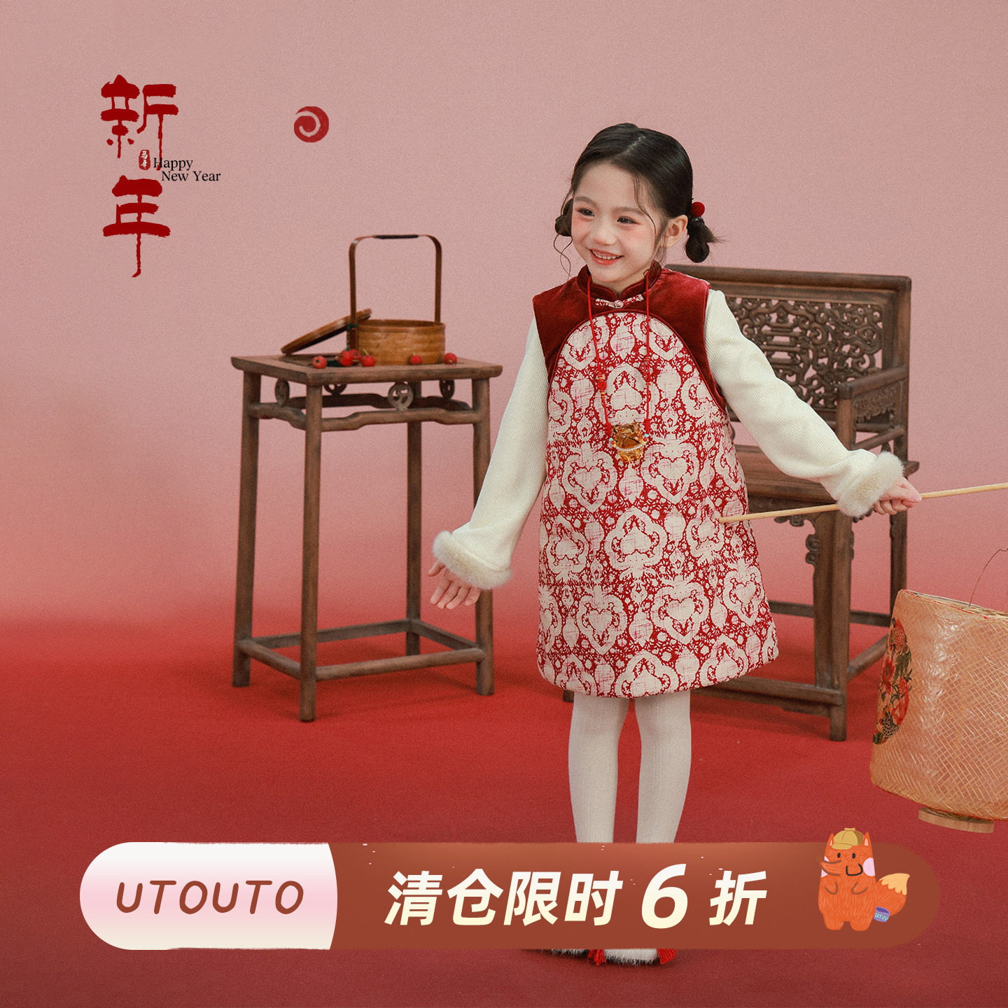 大耳象女童丝绒拼接旗袍裙冬款宝儿拜年服加厚保暖气质连衣裙子
