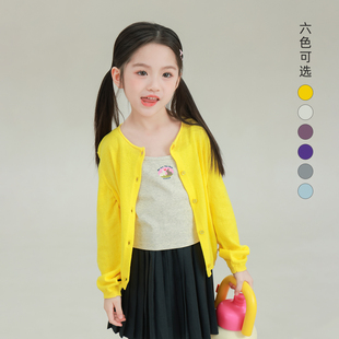 大耳象女童小标毛衣开衫2026春季新款宝儿纯棉宽松圆领长袖外套