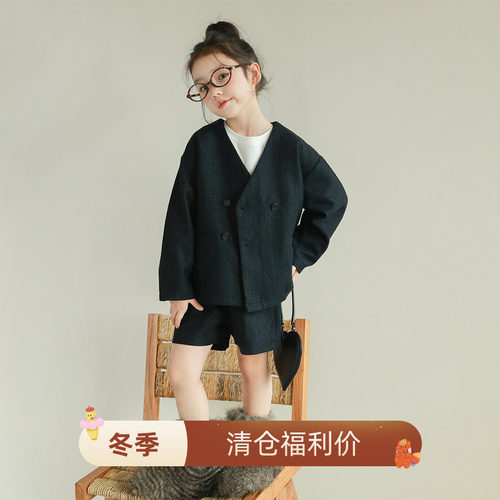 utouto春秋毛呢马甲短裤套装