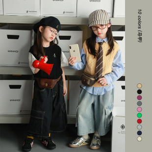 utouto大耳象女童麻花刺绣针织马甲2025秋季 宝儿休闲百搭上衣 新款