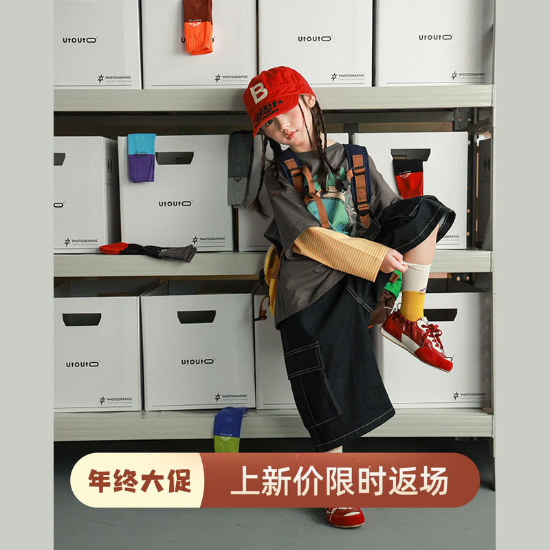 大耳象女童拼色中筒袜秋季新款宝儿无骨接缝百搭袜子