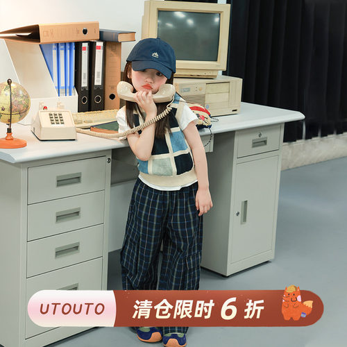 utouto夏季格子樱桃针织马甲