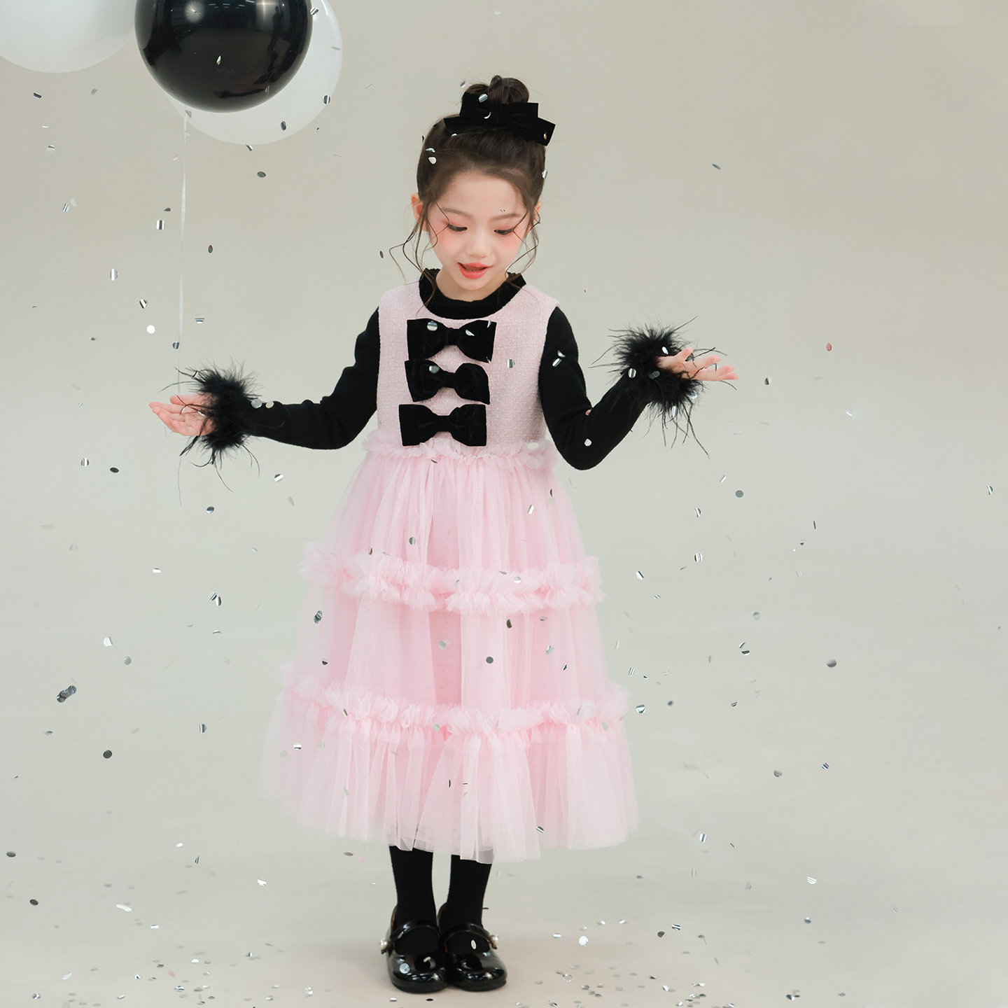 utouto大耳象女童蝴蝶结拼接背心纱裙2025冬季新款宝儿公主连衣裙