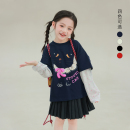 宝儿假两件休闲长袖 新款 上衣 印花T恤2026春季 大耳象女童波点拼袖