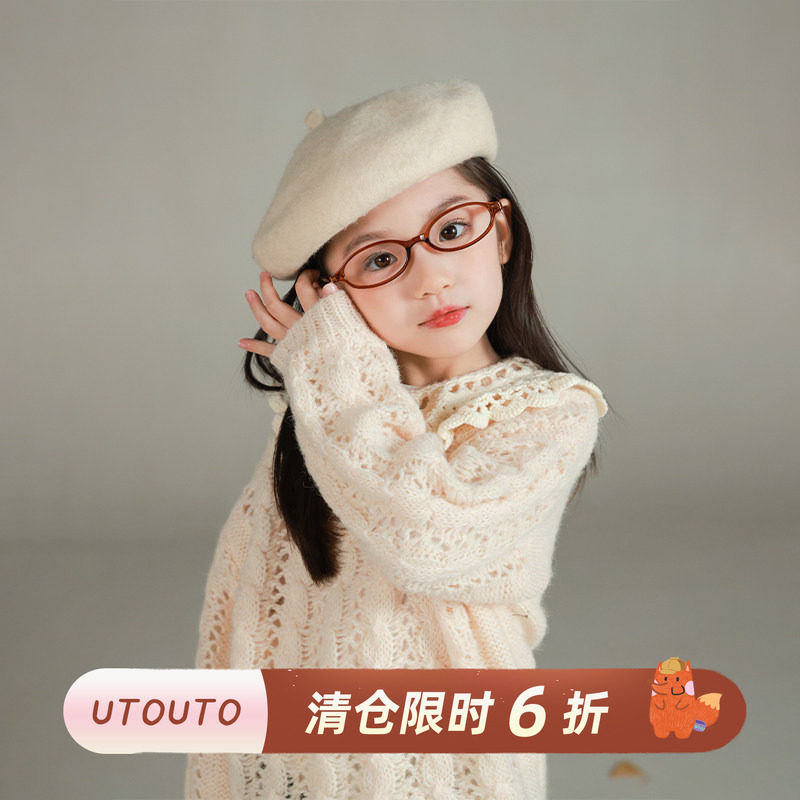 大耳象女童镂空手工花边毛衣秋季新款宝儿小众羊毛混纺针织衫上衣