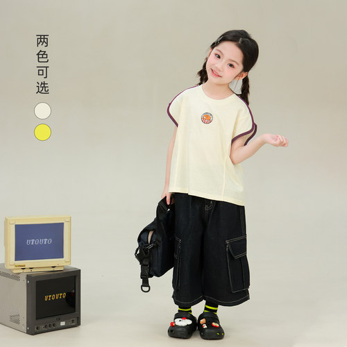 大耳象女童撞色边背心2026夏季新款宝儿纯棉休闲百搭无袖薄款上衣