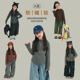 大耳象女童条纹连帽外套冬季新款休闲百搭弹力上衣