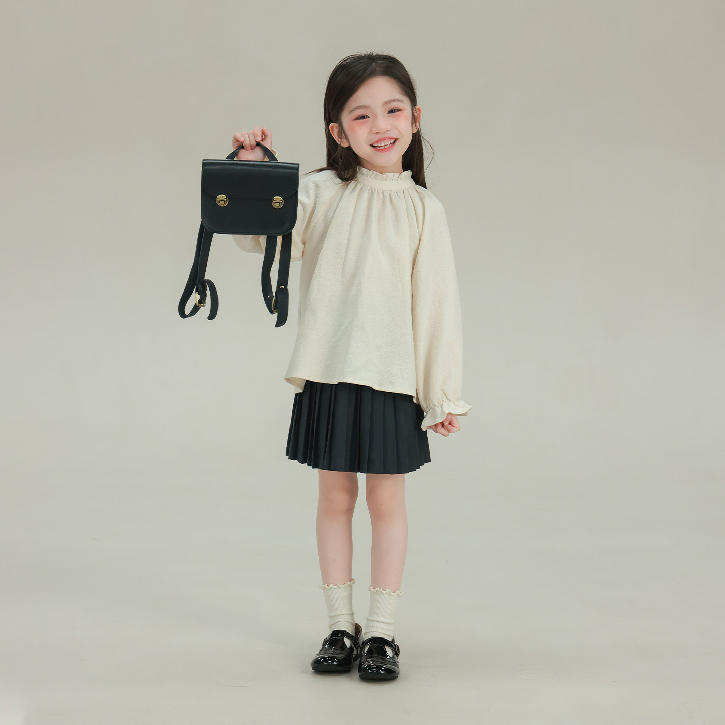 大耳象女童木耳边花边纯色小衫2026春季新款宝儿休闲百搭长袖上衣