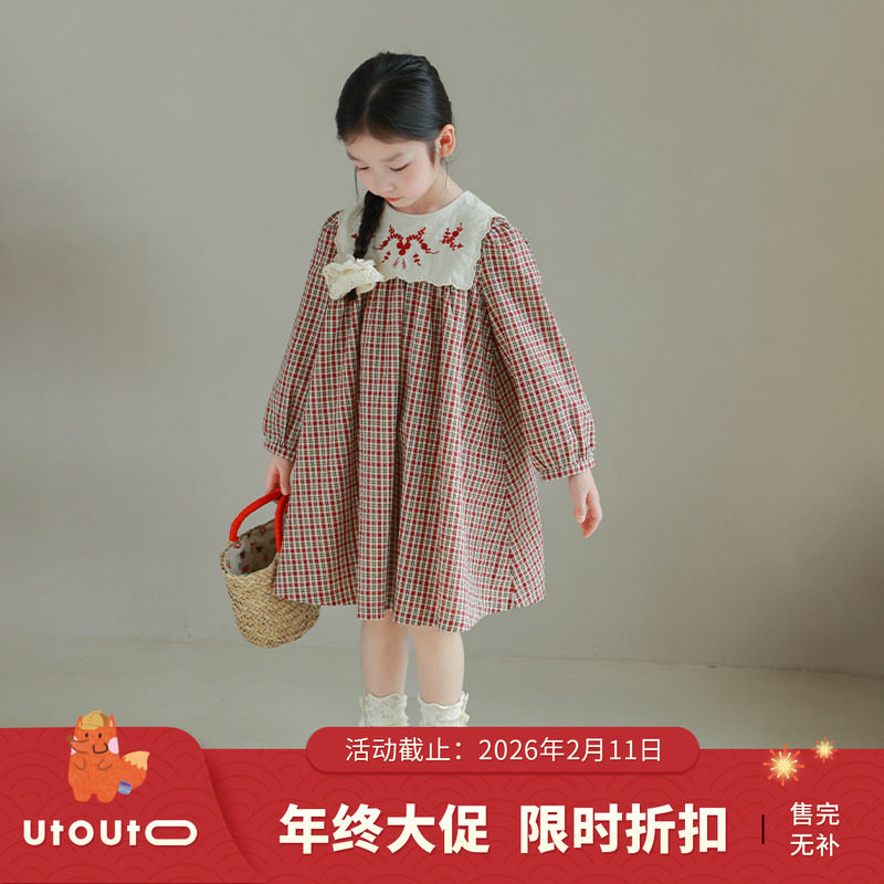 大耳象女童绣花翻领格子连衣裙春季新款儿童洋气纯棉小众长袖裙子,童装/婴儿装/亲子装,连衣裙,淘宝优惠券,粉丝福利购,淘宝优惠卷