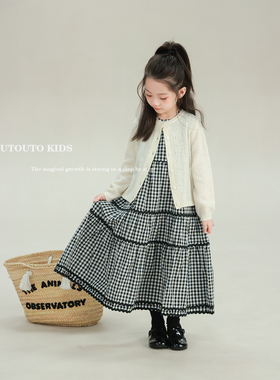 大耳象女童拼接格子连衣裙2026春季新款宝儿无袖背心休闲小众裙子