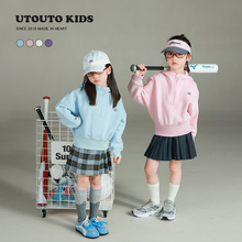 utouto大耳象女童绣标连帽卫衣2025秋季新款宝儿百搭休闲套头上衣