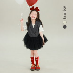 宝儿气质小众网纱无袖 新款 裙子 纱裙2026春季 大耳象女童翻领西装