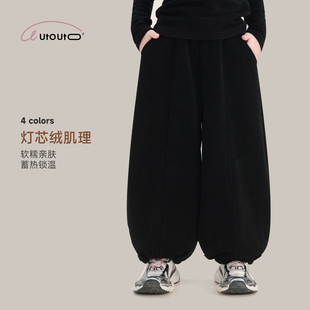 大耳象女童九分加绒休闲裤2026冬季新款宝儿百搭款纯色灯芯绒长裤