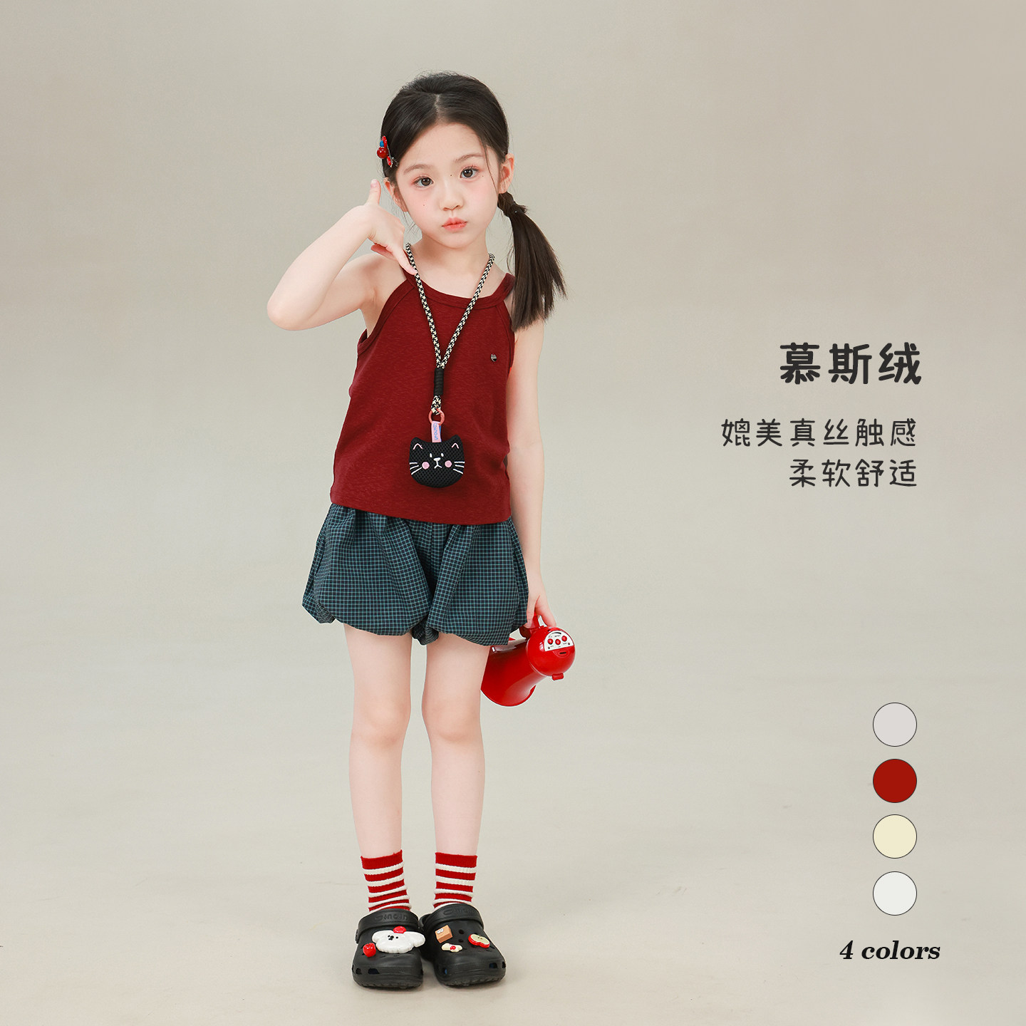 大耳象女童纯色挂脖吊带背心2026夏季新款宝儿休闲无袖小标上衣薄图片