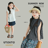 新款 夏季 女孩纯色洋气上衣 小衫 大耳象女童皱皱无袖