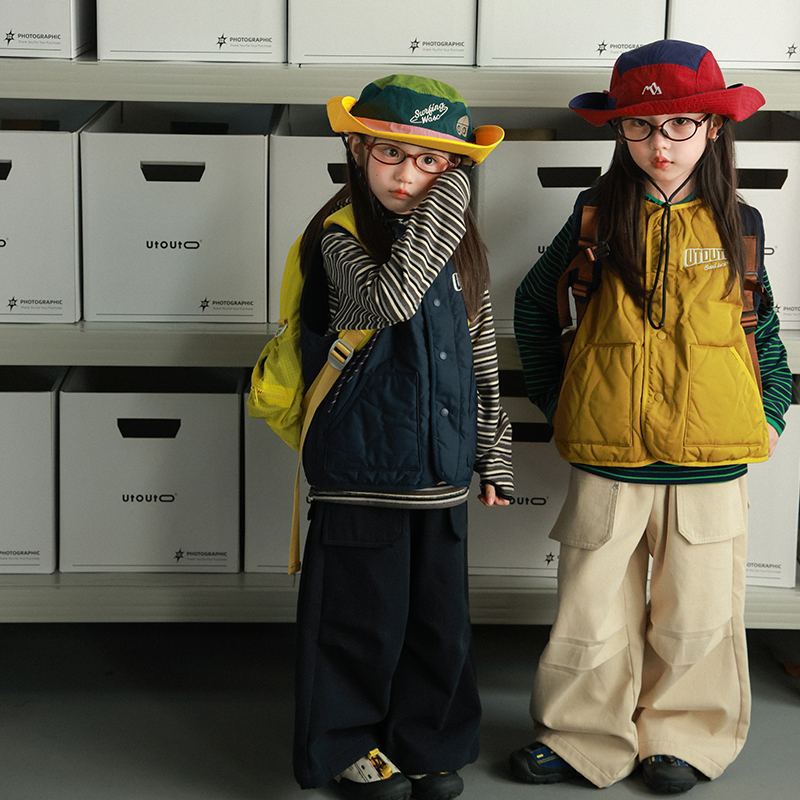 utouto大耳象女童双色夹棉外套马甲2025冬季新款宝儿百搭厚上衣