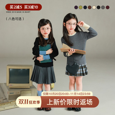 utouto大耳象女童拼色打底毛衣2025秋季新款宝儿针织弹力百搭上衣