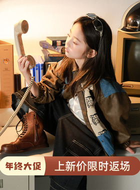 大耳象女童拼接皮衣秋季新款宝儿夹棉潮酷休闲百搭长袖外套上衣