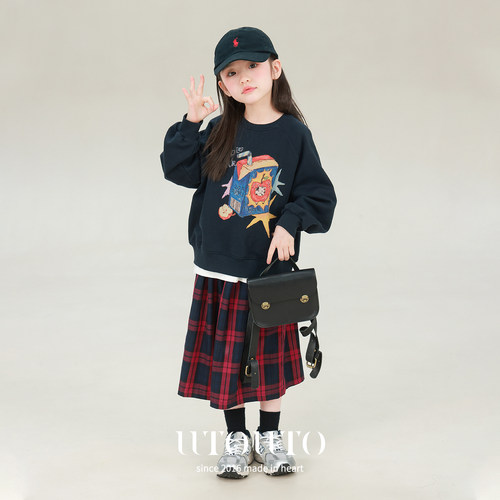 大耳象女童前后印花卫衣2026秋季新款宝儿纯棉休闲卡通百搭上衣
