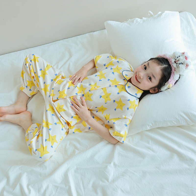 utouto大耳象女童家居连衣裙上衣家居裤2025夏款儿童睡衣短袖套装