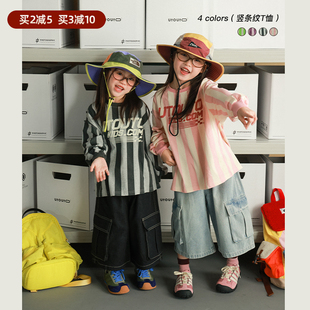 utouto大耳象女童竖条纹T恤2025秋季 宝儿纯棉宽松百搭上衣 新款