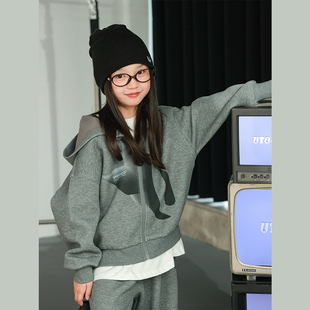 大耳象女童印花运动上衣运动裤冬季新款宝儿加厚保暖纯棉休闲套装