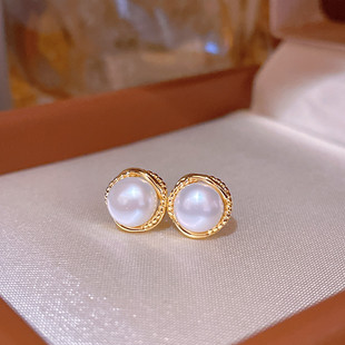 天然淡水扁圆珍珠耳环女气质s925银针耳钉气质优雅百搭耳饰简约潮