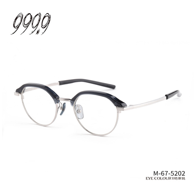 999.9眼镜男女日本手工圆形半框眉框镜架舒适轻便近视可配镜 M-67