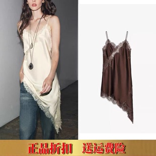 ZA家春夏女装性感风蕾丝V领无袖不对称吊带连衣裙睡衣裙 5919200