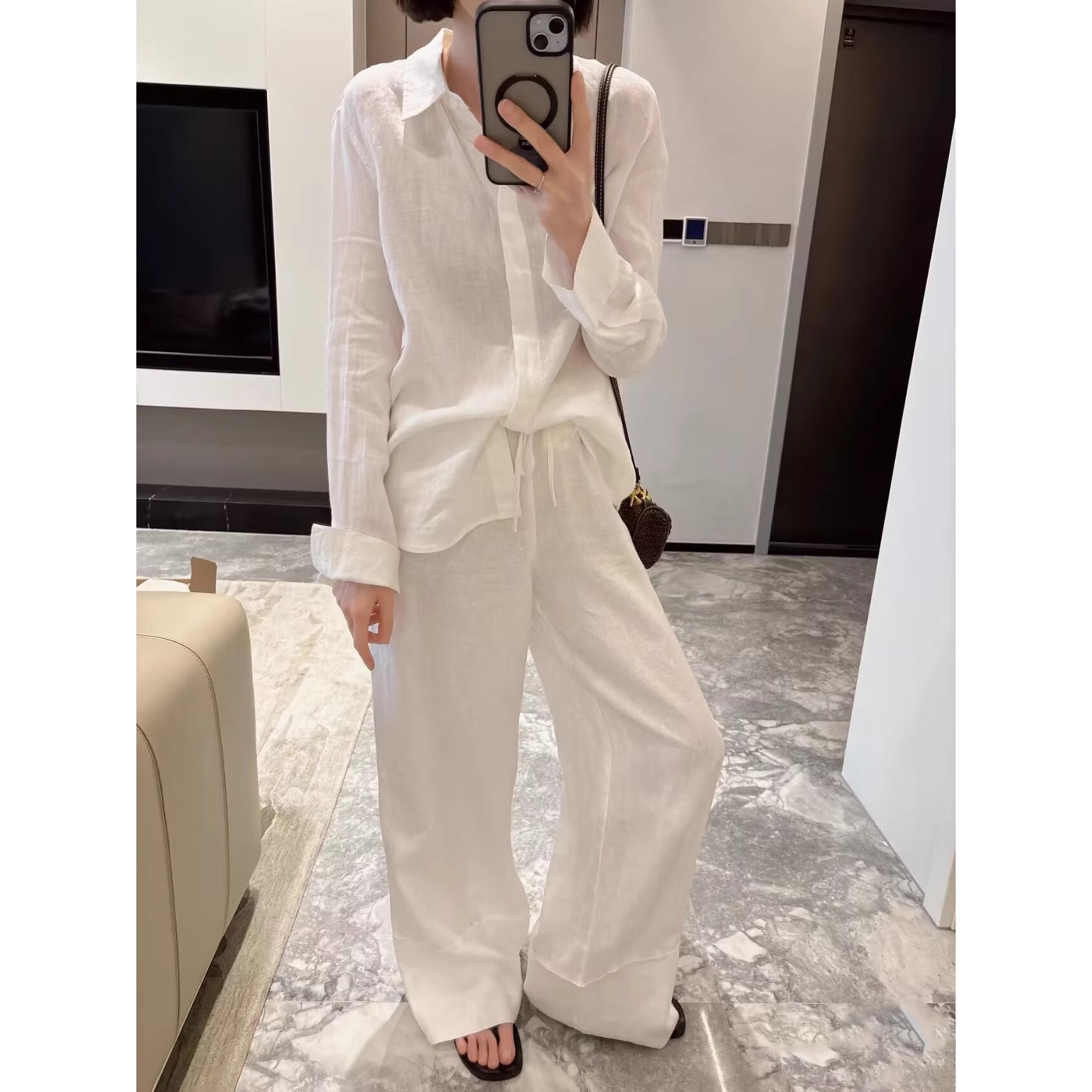 2025夏季新品 女装 亚麻长袖翻领衬衫长裤套装 4786090 250