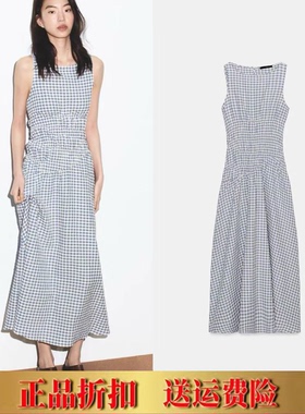 ZA家春夏新品女装甜美时尚小格纹圆领迷笛连衣裙收腰长裙3152308